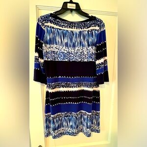 Blue Patterned Casual Shift Dress